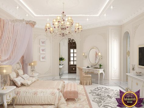 Kids room Design for girl by Katrina Antonovich reflects the tenderness and infinite love that parents feel for her. Cozy bedroom for girls has become an ideal haven for the young princess. Interior design concept follows the tenderness and grace of beaut… Bedroom Royal, Royal Vibes, Royal Bedroom, Girls Room Design, Luxurious Interior Design, Luxury Bedroom Design, Girl Bedroom Designs, Luxury Bedroom