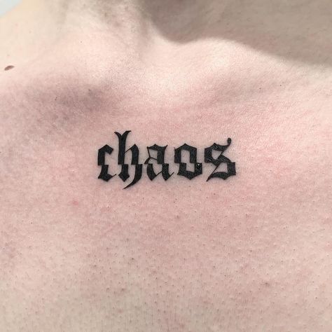 chaos gothic by @ellepleure Chaos Tattoo Ideas, Word Neck Tattoos, Chaos Tattoo, Herren Hand Tattoos, Petit Tattoo, Throat Tattoo, Grunge Tattoo, Zestaw Ikon, Neck Tattoo For Guys