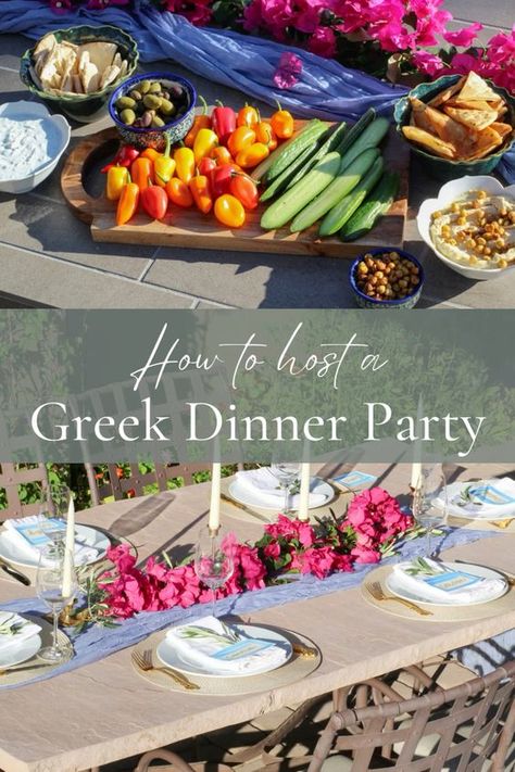 Looking to host your own Greek Dinner Party?! This post is for you! I include detailed ideas for food, drinks, decor, playlists and more! | Greek Dinner Party | Themed Dinner Party Ideas | Casual Dinner Party Themes | Easy Greek Food | Greek Food Party, Themed Dinner Party Ideas, Greek Dinner Party, Greek Party Decorations, Greek Birthday, Greek Party Theme, Greek Fries, Greek Dinner, Greek Burger