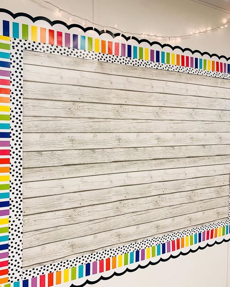 Bulletin Board In Classroom, Classroom Bulletin Boards Borders, Whiteboard Border Classroom Decor, Shiplap Classroom Bulletin Board, Bulletin Board Boarders Ideas For Teachers, Double Border Bulletin Board Ideas, Classroom Bulletin Boards Rainbow, Cute Bulletin Board Borders, Black And White Bulletin Board Border