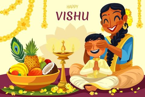 Vishu Festival, Vishu Kani, Happy Vishu, Elderly Gift, India Festival, Flat Background, Hindu Culture, Free Stories, Wellness Trends