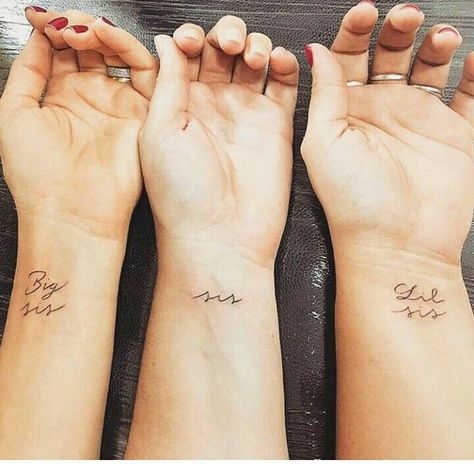 280+ Matching Sibling Tattoos For Brothers & Sisters (2021) Meaningful Symbols & Designs Three Sister Tattoos, 3 Sister Tattoos, Siblings Tattoo For 3, Small Wave Tattoo, Small Sister Tattoos, Sister Tattoo Designs, Stile Kylie Jenner, Sisters Tattoo, Brother Tattoos