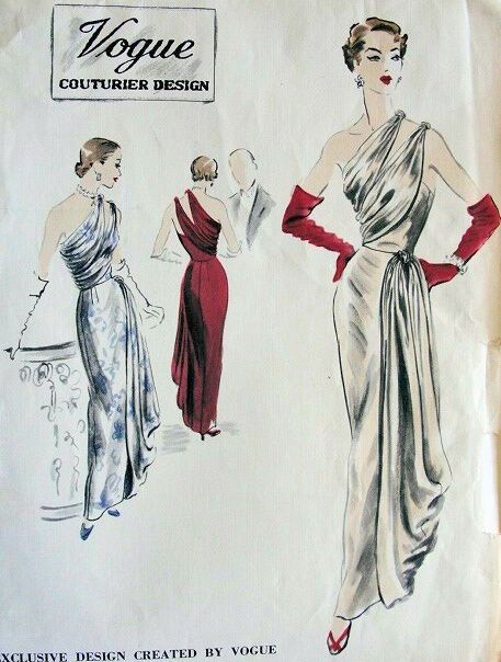 Vogue Dress Patterns, Evening Dress Patterns, Vintage Vogue Patterns, 1950s Sewing Patterns, Patron Vintage, Fashion Illustration Vintage, Vintage Dress Patterns, Vogue Pattern, Vintage Gowns