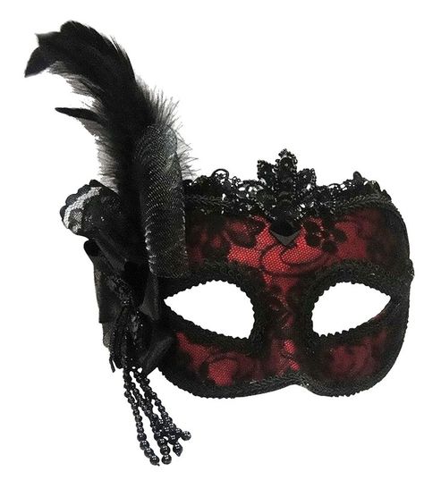 Red with black lace and feather mask Burlesque Mask, Mad Hatter Fancy Dress, Elegant Costumes, Red Mask Masquerade, Masquarade Mask, Red Masquerade Mask, Masquerade Ideas, Masquerade Halloween Costumes, Masquerade Outfit