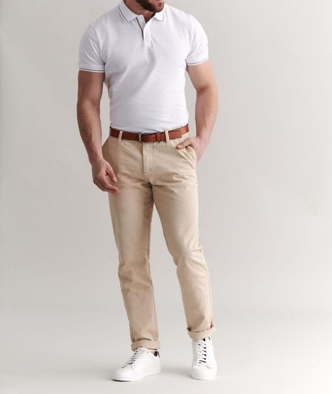 White Khaki Outfit Men, Khaki Pants And White Shirt Outfit Men, Tan Dress Pants Outfit Men, Male Khaki Pants Outfit, Men Tan Pants Outfit, Beige Pants Outfit Men Formal, Men’s Khaki Pants Outfit, Outfit Pantalon Beige Hombre, Mens Khaki Pants Outfit Casual