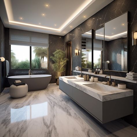 the master bathroom, providing a luxurious and serene environment for pampering and rejuvenation. Master Bathrooms Luxury, Spacious Bathroom, Modern Luxury Bathroom, Luxury Master Bathrooms, Bathroom Decor Luxury, Washroom Design, Master Bathrooms, Freestanding Bathtub, Luxury Bedroom Master