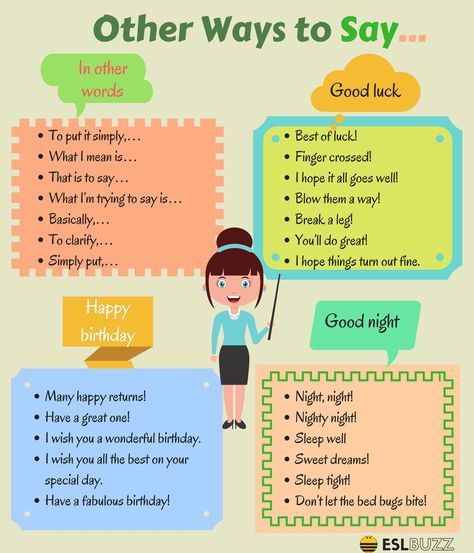 Other ways to say: In other words, Good luck, Happy birthday, Good night, I like it, Hurry up, Tired. English Collocations, Other Ways To Say, Learning German, Teaching English Grammar, Improve English, English Learning Spoken, Conversational English, English Vocab, Good Vocabulary Words