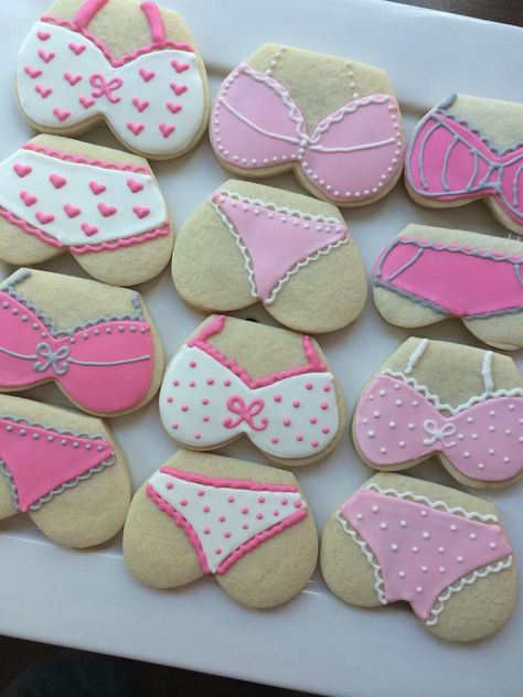 lingerie cookies | Cookie Connection Bachelor Party Cakes, Bachelor Cake, Lingerie Cookies, Bachelorette Cookies, Bridal Shower Cookies, Sugar Cookie Designs, Summer Cookies, Delicious Cookies, Fancy Cookies