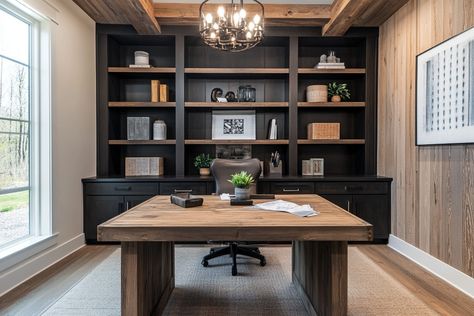 Who says your home office can’t feel like a luxurious escape? 🌿 The blend of modern and rustic elements in this design adds sophistication without losing any comfort. The dark built-in cabinetry paired with natural wood tones strikes the perfect balance between style and function, making it a workspace you’ll actually want to spend time in. 🖋⁣ ⁣ Pro tip: Focus on pieces that reflect your personal style and don’t shy away from mixing textures—wood, metal, and soft fabrics can all come together... Iron Ore, Wood Tones, Built In Desk, Wood Metal, Built Ins, Work Space, Natural Wood, Soft Fabrics, Home Office