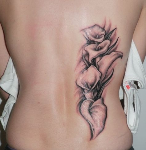 Calla Lily tat/ different placement Calla Lily Tattoo, Lilly Tattoo, Lillies Tattoo, Lily Tattoo Design, Lily Flower Tattoos, Flower Tattoo Back, Lily Tattoo, Back Tattoo Women, Tattoo Designs And Meanings