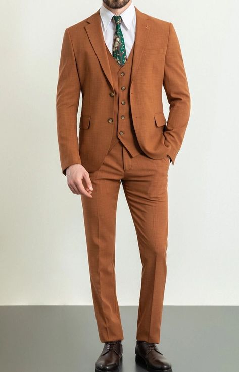 Rust Suit, Brown Suits For Men, Mens Wedding Suits, Groom Party, Suit For Men, Suits Men, Brown Suits, Tuxedo Wedding, Poses Reference