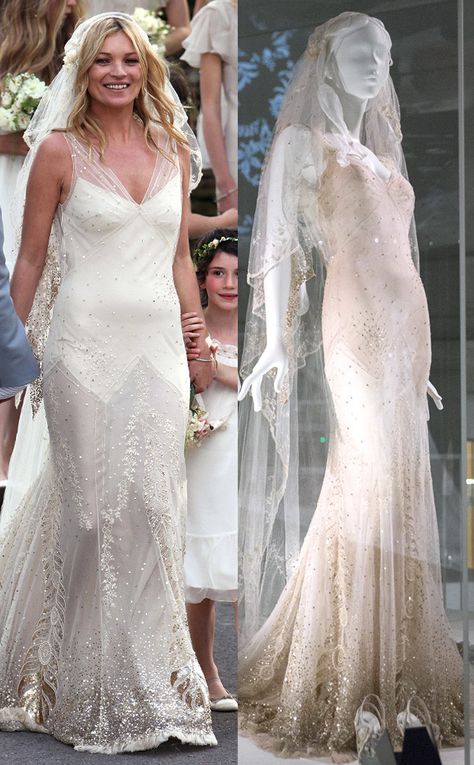 Kate Moss, Wedding Dress, V & A Museum John Galliano Wedding Dress, Moss Wedding Dress, Galliano Wedding Dress, Kate Moss Wedding Dress, Kate Moss Wedding, Famous Wedding Dresses, Moss Wedding, Moss Dress, Kate Middleton Wedding