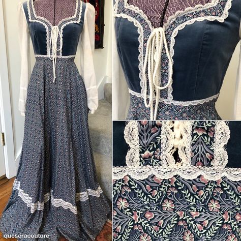 41M64. Beautiful blue velvet and William Morris Gunne Sax maxi dress sz 9. Ashley Young, Prairie Dresses, Peasant Style Dress, Morris Print, Sack Dress, Sax Dress, Gunne Sax Dress, Evolution Of Fashion, Peasant Style