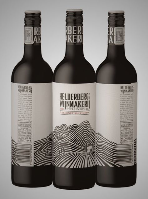 Helderberg Wijnmakerij 1 Creative Wine Label, Wine Bottle Label Design, Wine Label Packaging, Wine Glassware, Negroni Cocktail, Wine Packaging Design, Wine Bottle Design, Alcohol Packaging, Bottle Label Design