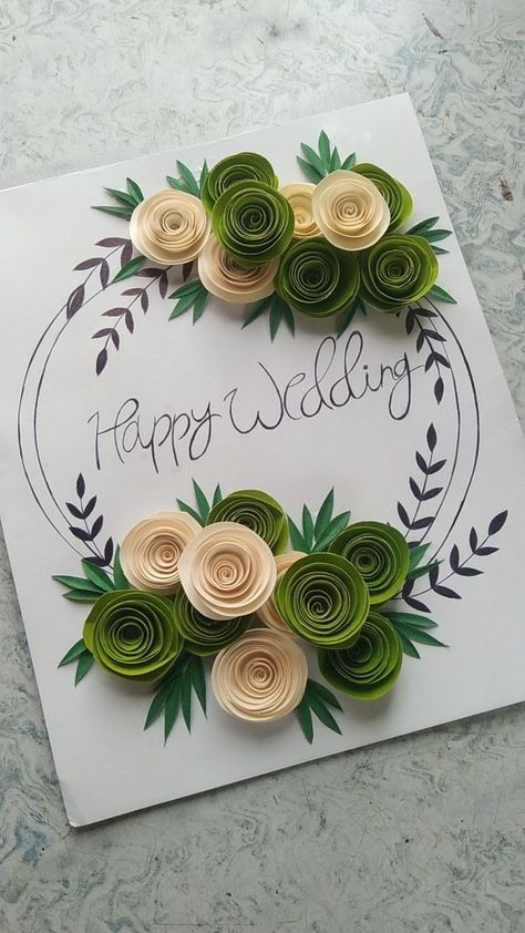 Easy Handmade Cards Ideas, Wedding Greeting Cards Handmade, Handmade Cards Ideas Creative Design, Greeting Cards Handmade Creative Design, Easy Paper Quilling Ideas, Paper Flower Projects, Diy Cadeau Maitresse, Quilled Roses, Diy Quilling Crafts