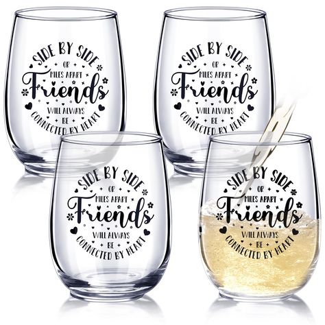 PRICES MAY VARY. Friendship Gifts Set: this package comes with 4 pieces of friend wine glasses in the capacity of 15 Oz, the quantity is sufficient to meet your gift sending needs; And the cups are printed with warm and meaningful words, it is a good way to show your care to your friends Thoughtful and Practical Design: the wine glass gifts for women adopt ergonomic design, suitable for most people to hold in hands with comfort and ease; And the glasses are large enough for you to use, can provi Friend Wine Glasses, Friends Wine Glasses, Wine Glass Gift Ideas, Wine Glass Gifts Ideas, Wine Glass Gifts, Birthday Wine Glasses, Wine Glass Decor, Wine Glass Designs, Decorated Wine Glasses