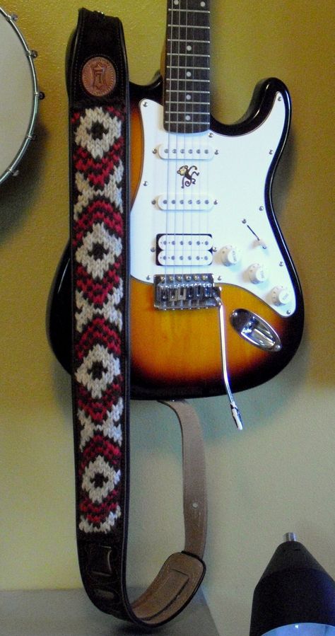 Guitar Strap Pattern, Crochet Guitar, Project Notebook, Knit Afghan Patterns, Guitar Gifts, Knitted Afghans, Afghan Patterns, Sewing Leather, Fair Isle Knitting