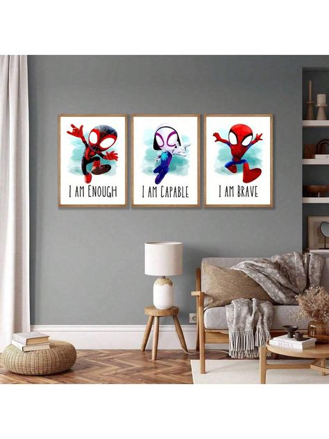 1/3pcs Unframed Marvel Poster Spiderman Poster Wall Art Movie Album Poster Wall Art Funny The Avengers Room Decor The Avengers Decor Game Room Decor Canvas Print Posters And Prints Home Decor Wall Decor Wall Prints Canvas Wall Art Art Prints Funny Bathroom Decor Wall Art Decor Kids Bedroom Living Room Decor Multicolor Cartoon   Canvas Cartoon,Letter Hanging Painting   Home Decor, size features are:Bust: ,Length: ,Sleeve Length: Spiderman Room Decor Ideas, Modern Superhero Bedroom, Spiderman Room Decor, Avengers Room Decor, Avengers Decorations, Spiderman Bedroom, Avengers Room, Spiderman Room, Spiderman Decorations