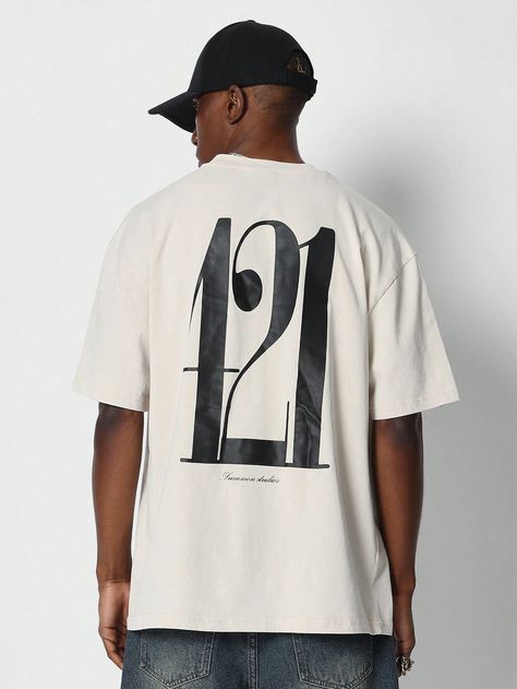 Apricot Casual Collar Half Sleeve Knitted Fabric Graphic,Letter,Slogan  Embellished Slight Stretch  Men Clothing Minimal Streetwear Shirt Design, Streetwear Shirt Design, College Ready, Minimal Streetwear, Number Graphic, Back Number, Streetwear Shirts, Kids Sleepwear, Men Clothing