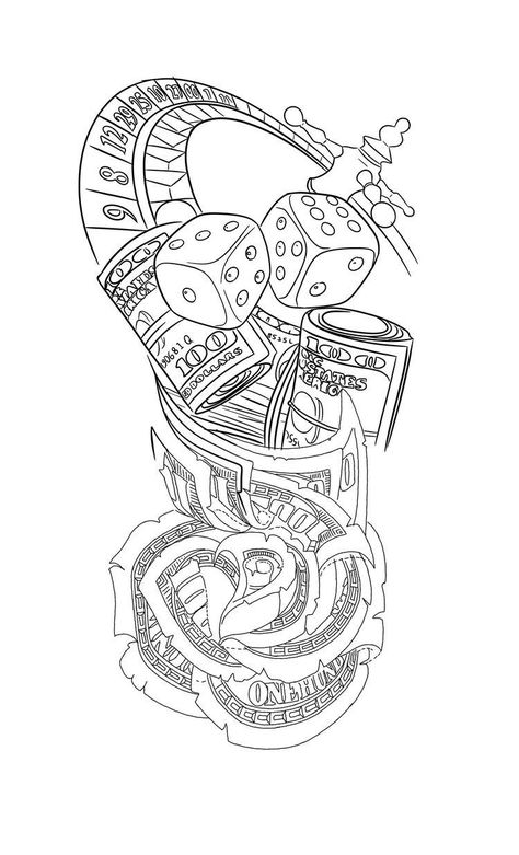 Deck Of Cards Tattoo Design, Lifes A Gamble Tattoo Stencils, 100 Bill Rose Tattoo, Gamble Tattoo Design, 100 Dollar Bill Tattoo Designs, Gambling Tattoo Design, Gambling Tattoo Ideas, Grim Reaper Tattoo Designs, Reaper Tattoo Designs