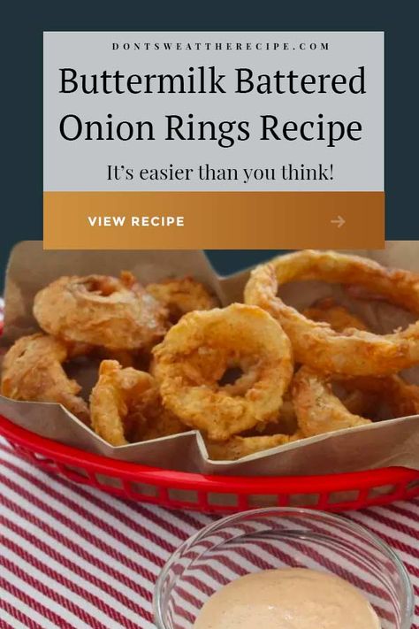 Fried Onion Rings Recipe Homemade, Onion Rings Recipe With Buttermilk, Cornmeal Onion Rings Recipe, Buttermilk Battered Onion Rings, Oven Baked Onion Rings Easy, Best Batter For Frying, Blooming Onion Batter Recipe, Buttermilk Onion Rings Recipe, Deep Fried Onion Rings