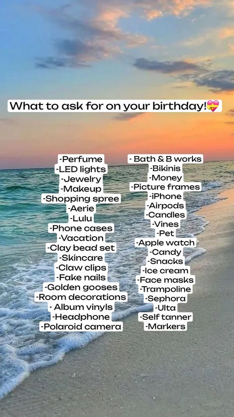 What to ask for on your birthday!⚡️ #preppy #fyp #foryou #Birthday Things To Ask For Ur Birthday, What To Do On Your 13th Birthday, Preppy Things To Ask For Your Birthday, Birthday Ideas For Teens 15, Preppy Birthday Card Ideas, Preppy Stuff To Get For Your Birthday, Things To Do On Ur Birthday, Stuff To Ask For Your Birthday, What To Do For My Birthday