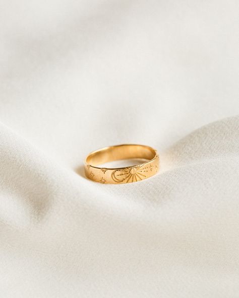 Material: 14k Gold Fill, 14k Solid Gold; plp_main Celestial Wedding Ring, Moon And Stars Ring, Stars Ring, Cosmic Connection, Sun And Moon Rings, Ring Moon, Celestial Ring, Moon And Star Ring, Celestial Wedding