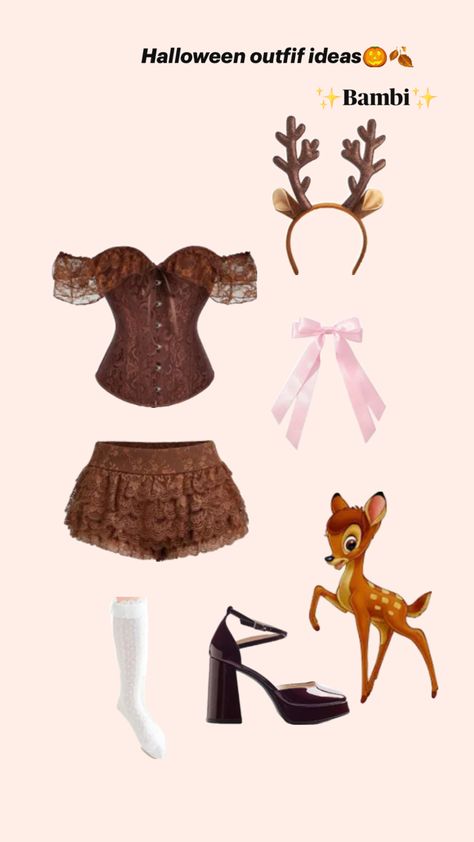 Halloween outfit ideas Bambi inspo Bambi Outfit Costume, Mid Sommar Costume, Bambi Costume Women, Bambi Halloween Costume, Bambi Outfits, Bambi Halloween, Bambi Costume, Bambi Aesthetic, Halloween Outfit Ideas