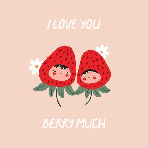 Valentine’s Day Cute Drawing, Cute Quote Drawings, Drawing Love Ideas For Him, Valentine’s Drawing, I Love You Cute Illustration, Strawberry Character Illustration, Valentine Cartoon Drawings, Cute Strawberry Illustration, Valentines Cute Drawings