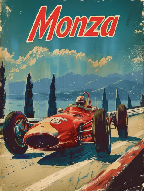 Welcome to our Monza Formula 1 Vintage Travel Poster listing! This striking digital print is a celebration of speed, design, and travel, encapsulating the thrilling essence of the Italian Grand Prix.

This poster features a vibrant depiction of a classic Formula 1 race car, set against the picturesque backdrop of Monza, Italy. Italian Grand Prix Monza, Monza Grand Prix Formula 1, Monza Poster, Basement Posters, Racing Room, Formula 1 Art, Vintage Car Nursery, Auto Racing Art, Auto Racing Posters