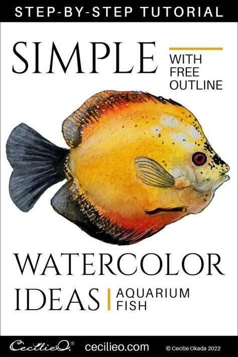 Pictures Of Fish To Paint, Fishing Watercolor Easy, Watercolor Beach Tutorial Step By Step, Watercolor Fish Tutorial, Simple Watercolor Paintings Flowers, Watercolour Fish Paintings, Watercolor Fish Simple, Small Watercolor Paintings Easy, Animals Watercolor Paintings