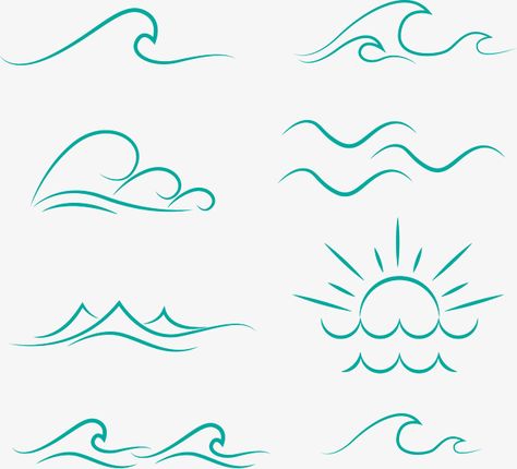 Painted Waves Simple, Ocean Outline Drawing, Waves Tattoos For Women, Waves Simple Drawing, Wave Vector Illustration, 3 Waves Tattoo, Ocean Waves Drawing Simple, How To Draw A Wave, Tattoo Sea Waves