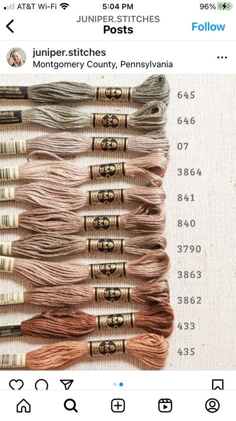 Dmc Colour Palettes, Dmc Thread Color Palettes, Dmc Embroidery Floss Color Palettes, Embroidery Color Palette, Diy Embroidery Thread, Embroidery Floss Crafts, Yarn Color Combinations, Cross Stitch Floss, Macrame Plant Hanger Tutorial