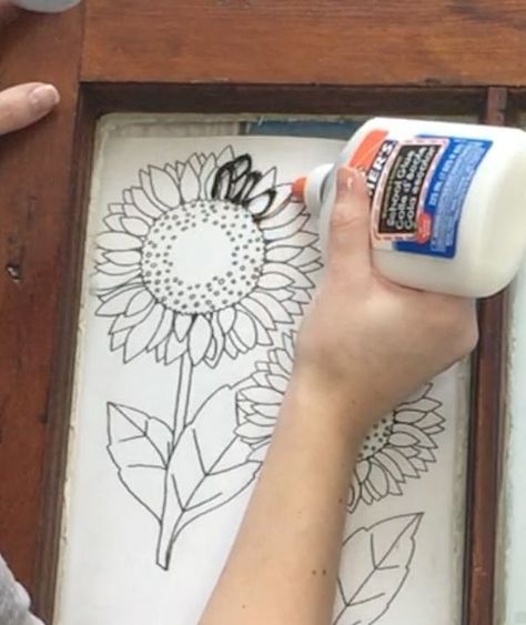 . Painting Techniques For Kids, Painted Window Art, Painting On Glass Windows, Diy Stained Glass Window, Diy Staining, Glue Art, Window Crafts, Glue Painting, Glass Window Art