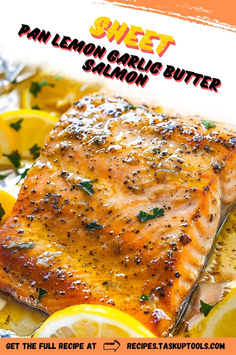 Indulge in a healthy and flavorful meal with our Sheet Pan Lemon Garlic Butter Salmon recipe. Perfect for busy weeknights, this dish combines tender salmon fillets with zesty lemon, aromatic garlic, and rich butter, all cooked to perfection on a single sheet pan for easy cleanup. Impress your family with a delightful and nutritious dinner that's ready in under 30 minutes. Follow along for step-by-step instructions and tips on achieving the perfect blend of flavors. Discover why this recipe is a must- Lemon Basil Salmon, Lemon Butter Salmon Baked, Recipes For Salmon Fillets, Garlic Butter Salmon Baked, Butter Salmon Recipes, Butter Garlic Salmon, Garlic Lemon Salmon, Lemon Butter Fish, Lemon Salmon Recipes