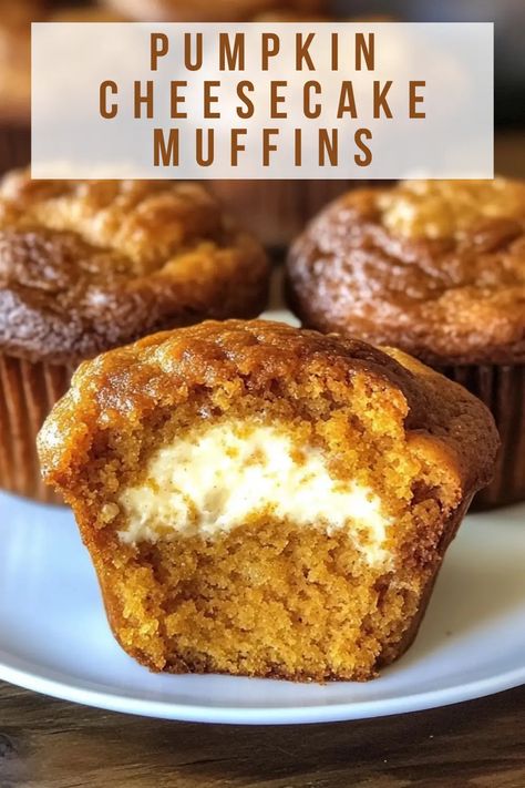 Discover the perfect fall treat with these Pumpkin Cheesecake Muffins! Soft, spiced pumpkin muffins filled with a luscious cheesecake center create a delightful combination that everyone will love. These easy-to-make muffins are perfect for breakfast, brunch, or a sweet snack. Warm your kitchen with the cozy aromas of fall and impress your friends and family! Save this recipe for later and start baking today! 🍰🎃 Pumpkin Cheese Muffins Recipe, Pumpkin Filled Muffins, Pumpkin Spice Cheesecake Muffins, Pumpkin Muffins Using Spice Cake, Pumpkin Muffins Recipes Easy, Snickerdoodle Pumpkin Muffins, Cheesecake Pumpkin Muffins, Clean Pumpkin Muffins, Sweet Potato Cream Cheese Muffins