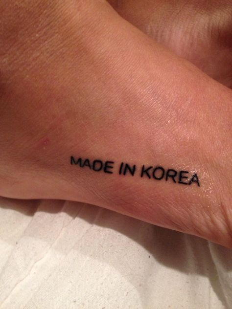 Made in Korea tattoo. Awesome. Definitely a true statement for me. Adoptee Tattoo Ideas, Made In Vietnam Tattoo, Made In Korea Tattoo, Tattoos In Korean, Korean Tattoo Ideas, Tattoo Korean, Adoption Tattoo, Guy Tattoos, Korea Tattoo