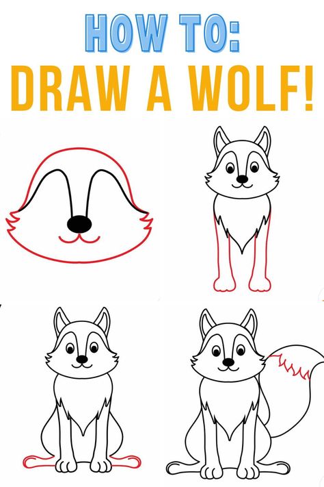 This wolf drawing easy peasy step by step tutorial will walk you through how to draw a wolf and even includes a free printable pdf that is perfect for beginners. Wolf How To Draw, How To Draw A Wolf Step By Step Easy, Wolf Drawing Easy Step By Step, How To Draw A Wolf Easy, Step By Step Wolf Drawing, Wolf Cute Drawing, How To Draw For Kids Step By Step, Beginner Drawing Ideas Step By Step, Simple Wolf Drawing