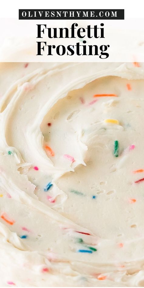 This funfetti frosting is a rich and creamy from scratch vanilla buttercream filled with colorful sprinkles. It’s quick and easy to make in about 10 minutes or less using 5 simple ingredients. Funfetti Cupcakes Frosting, Funfetti Cream Cheese Frosting, Non Buttercream Frosting, Funfetti Icing Recipe, Funfetti Frosting Recipe, Frosting For Funfetti Cake, Best Homemade Frosting, Sprinkle Frosting, Funfetti Icing