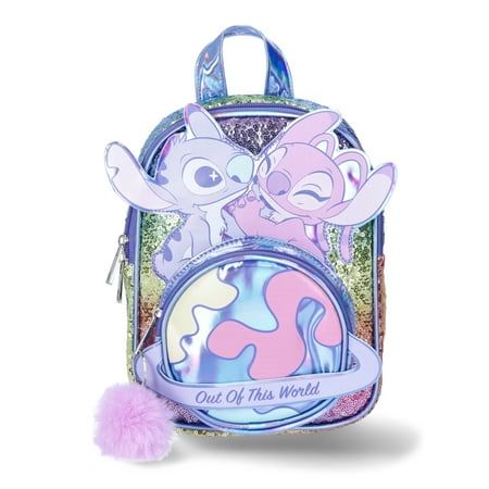 Get ready for magical adventures with this awesome Disney Stitch Mini Backpack featuring everyone's favorite duo, Stitch and Angel! With its zip-around closure, front zip pocket and roomy main compartment, this mini backpack keeps all their essentials secure while they explore. Plus, the rainbow sequin detail adds a touch of sparkle and fun to every outfit. Whether they're off to school, a Disney park or an intergalactic adventure, this mini backpack is sure to be their favorite go-to accessory. Size: OSFM.  Color: Purple.  Gender: female.  Age Group: kids. Stitch Backpacks, Nightmare Before Christmas Girl, Stitch Things, Backpack Purple, Unicorn Wings, Stitch Backpack, Nintendo Princess, Off To School, Stitch Stuff