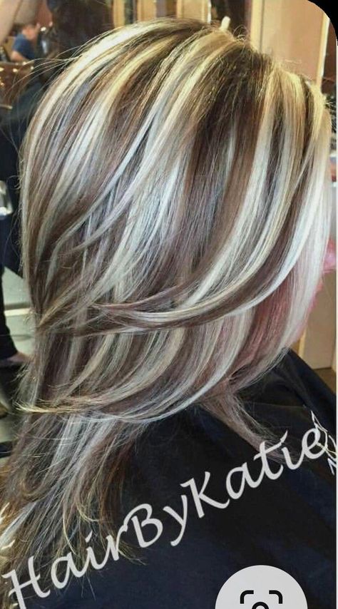 White Hair With Lowlights, Blonde Highlights With Lowlights, Chunky Blonde Highlights, Blonde Highlights On Dark Hair, Frosted Hair, Hair With Lowlights, Hair Highlights And Lowlights, Summer Blonde, Brown Hair With Blonde Highlights