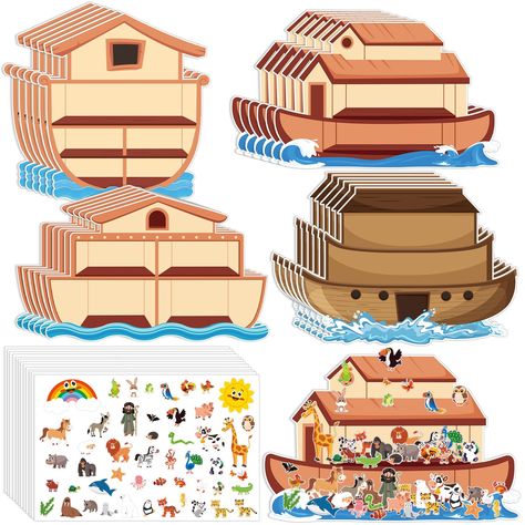 PRICES MAY VARY. Noah's Ark Sticker Kit: you will receive 24 sets of Noah's Ark animal sticker scenes, including 24 Noah's Ark background and 24 stickers, there are 4 types of Noah's Ark background, 6 pcs for each type, sufficient quantity can meet daily use and DIY needs, suitable for boys, girls and preschool students Cute Animal Theme: Noah's ark animal stickers are designed with various cute patterns, such as shark, lion, sun, rainbow, bird, the vibrant style and bright colors are sure to at Noahs Ark Decorations, Decorations For Classroom, Ark Craft, Noahs Ark Theme, Noahs Ark Animals, Background Decoration, Sunday School Crafts, Noah's Ark, Noahs Ark