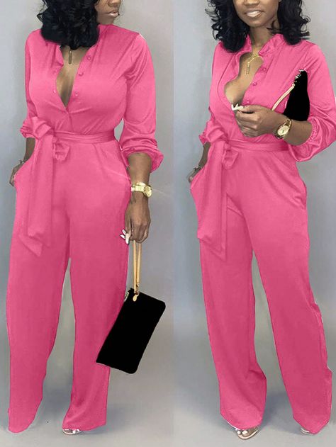 Coral Pink Casual Collar Long Sleeve Woven Fabric Plain Other Embellished Slight Stretch  Women Clothing Coral Jumpsuit, Aliexpress Dresses, Jumpsuit Outfit Casual, Shirt Jumpsuit, Pretty Sandals, Jumpsuit Outfit, Amazon Products, Women's Shirt, Outfit Casual