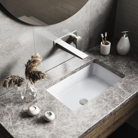 Bathroom Aesthetics, Bathroom Sink Tops, Rectangular Sink Bathroom, White Faucet, Bathroom Sink Taps, Modern Bathroom Sink, Modern Sink, Undermount Sinks, Undermount Bathroom Sink