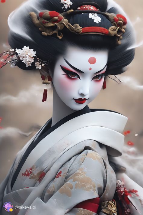 Geisha Halloween Makeup, Geisha Makeup Traditional, Geisha Warrior, Cold Lighting, Enchanting Eyes, Geisha Artwork, Geisha Tattoos, Geisha Makeup, Culture Aesthetic