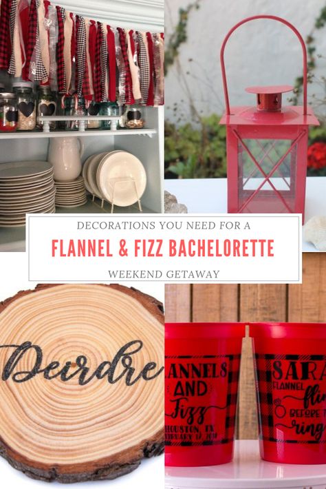 Flannel And Fizz Christmas Party, Flannel Fling Bachelorette Party Decor, Cabin Bridal Shower Ideas, Buffalo Plaid Bachelorette Party, Flannel And Fizz Bachelorette Party, Flannel And Fizz Bridal Shower Ideas, Poconos Bachelorette Party, Woodsy Bachelorette Party, Bachorlette Ideas