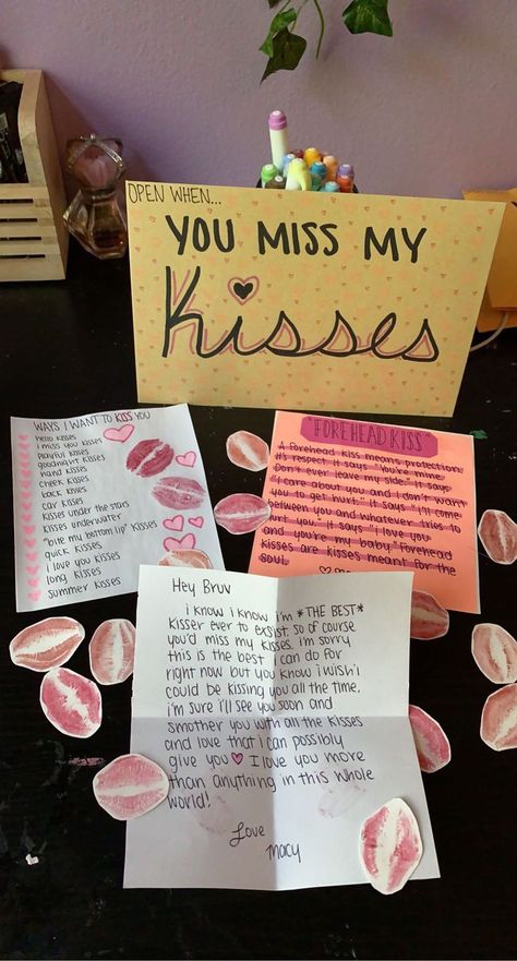 I Miss Your Kisses, Miss Your Kisses, Open When Ideas, Diy Relationship Gifts, Open When Letters For Boyfriend, A Couple Kissing, Open When Letters, Diy Anniversary Gift, Birthday Gifts For Boyfriend Diy