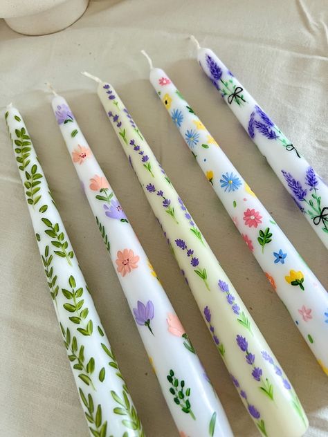 Floral Hand Painted Tapered Candles I Dinner Candles I Wedding - Etsy Thrifting Crafts, Painting Craft Ideas, Girly Activities, College Crafts, Soya Mumu, Preschool Craft, Hand Painted Candles, Painted Candles, Painting Inspo