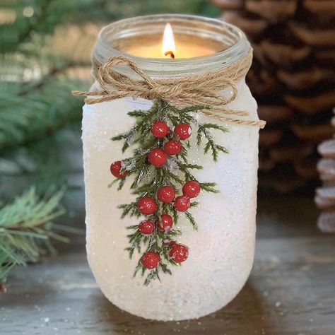 PRICES MAY VARY. The jar is covered in frosting, has a burlap rope tied around the top and is decorated with mistletoe sprigs to really give it a Christmas spirit, look and feel. Our candles are handmade in using 100% soy wax. The wax is hand-poured into a mason jar with a cotton wick This 18 Oz candleholder measures 4.1x3.9 Inches and burns for up to 70-80 hours! Breathtaking notes of Pine & Cedarwood fragrance transports you into a world of tall snow covered trees in an enchanted forest! A tho Christmas Mason Jars, Mason Jar Candles, Candle Gift Set, Unique Candles, Jar Candle, Unique Christmas Gifts, Jar Crafts, Decoration Christmas, Christmas Gifts For Women