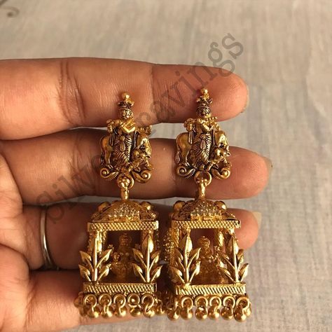 Traditional Krishna Jhumka ~ South India Jewels Temple Earrings Gold Jewelry, Krishna Earrings, South Indian Earrings, Temple Jewellery Jhumkas, Temple Jewellery Earrings, Indian Wedding Jewelry Sets, Gold Jhumka Earrings, Gold Temple Jewellery, Neck Pieces Jewelry